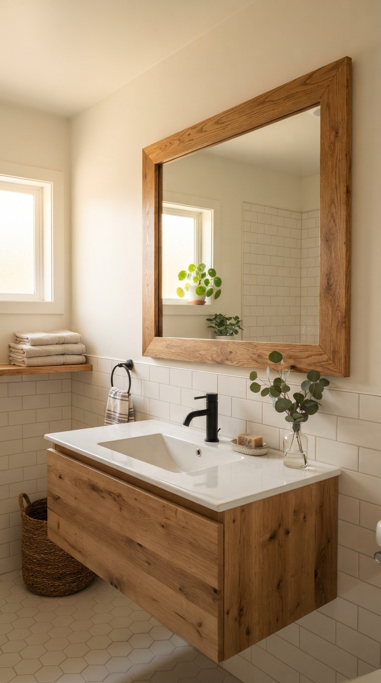 DIY framed mirror upgrade on a budget-friendly bathroom vanity