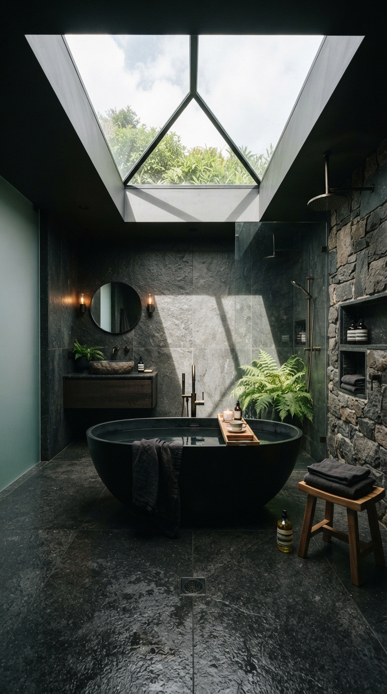 Luxury stone spa wetroom with soaking tub and shower