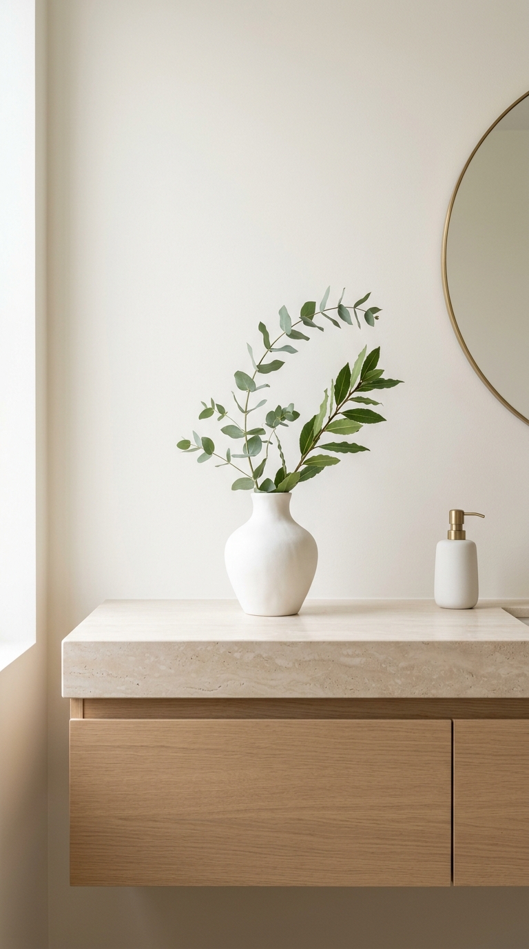 Minimalist bathroom counter with simple decor