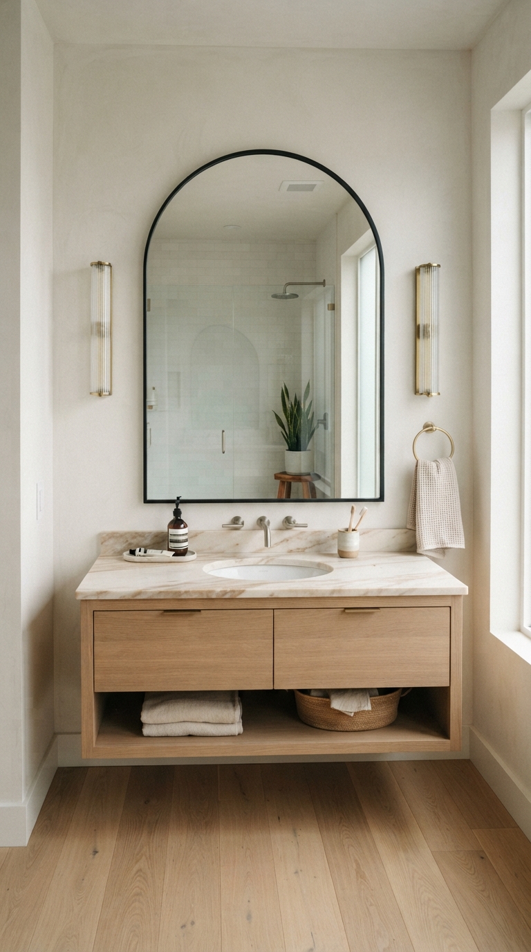 Correctly sized bathroom mirror proportioned to the vanity width