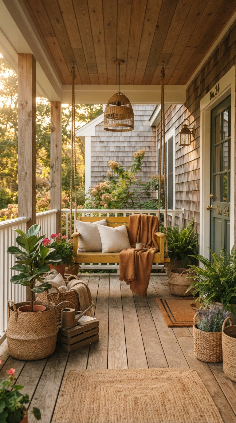 Mustard yellow porch swing color idea for a farmhouse porch