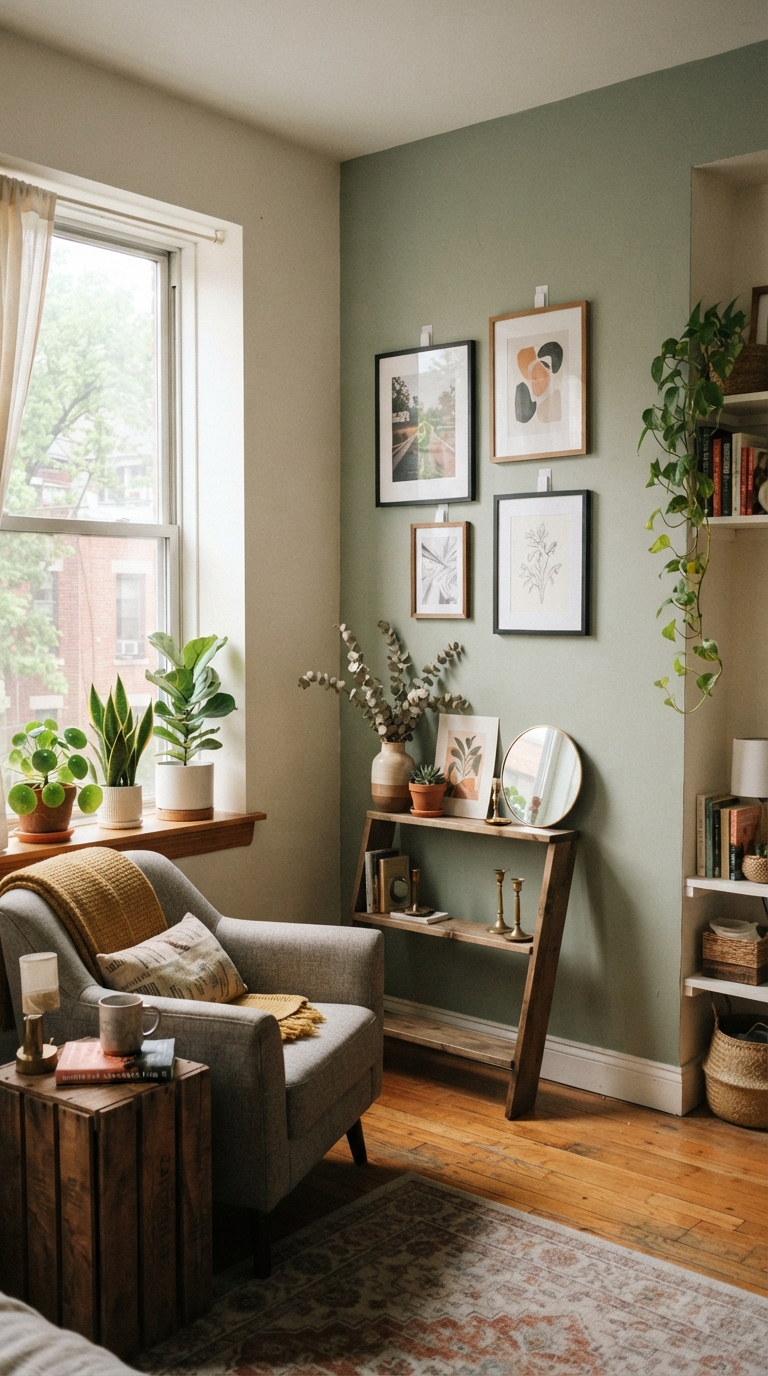 Renter-friendly no-nail corner gallery wall with adhesive strips