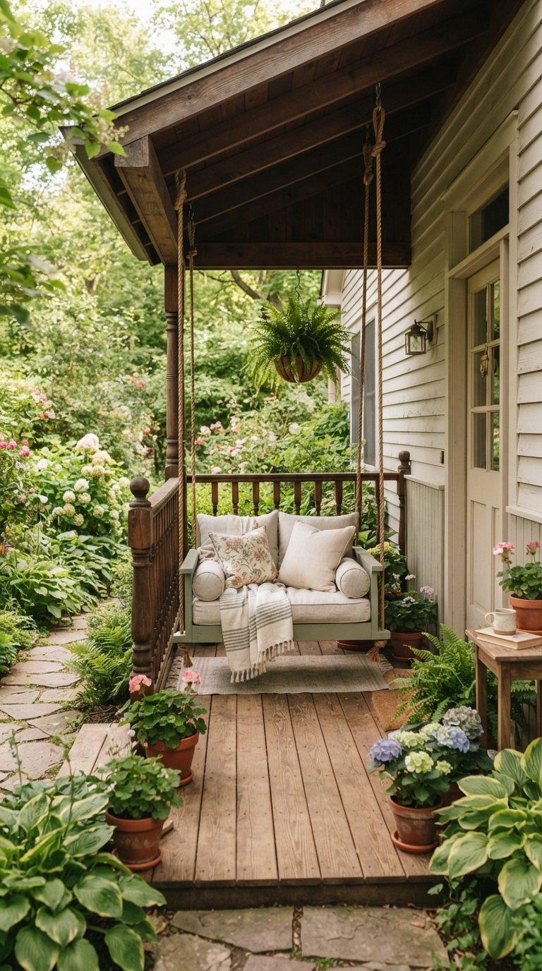 Sage green porch swing color idea for a farmhouse porch