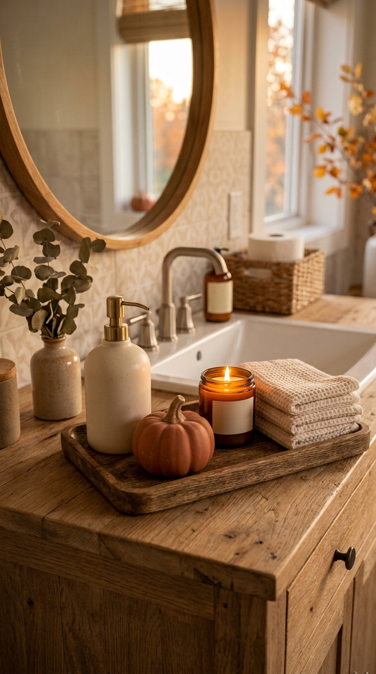 Seasonal decor refresh for a bathroom counter