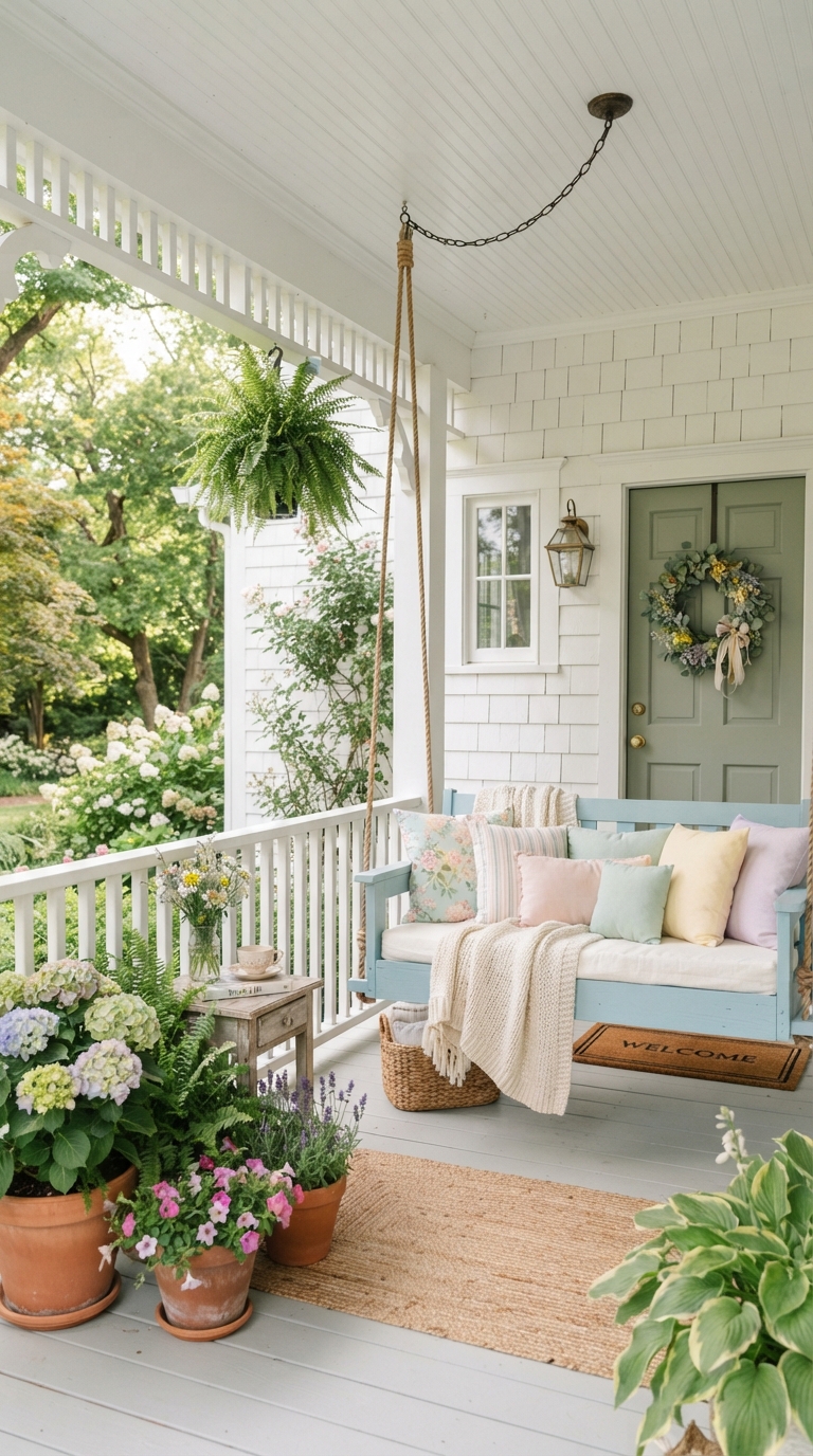 Sky blue porch swing color idea for a calm front porch