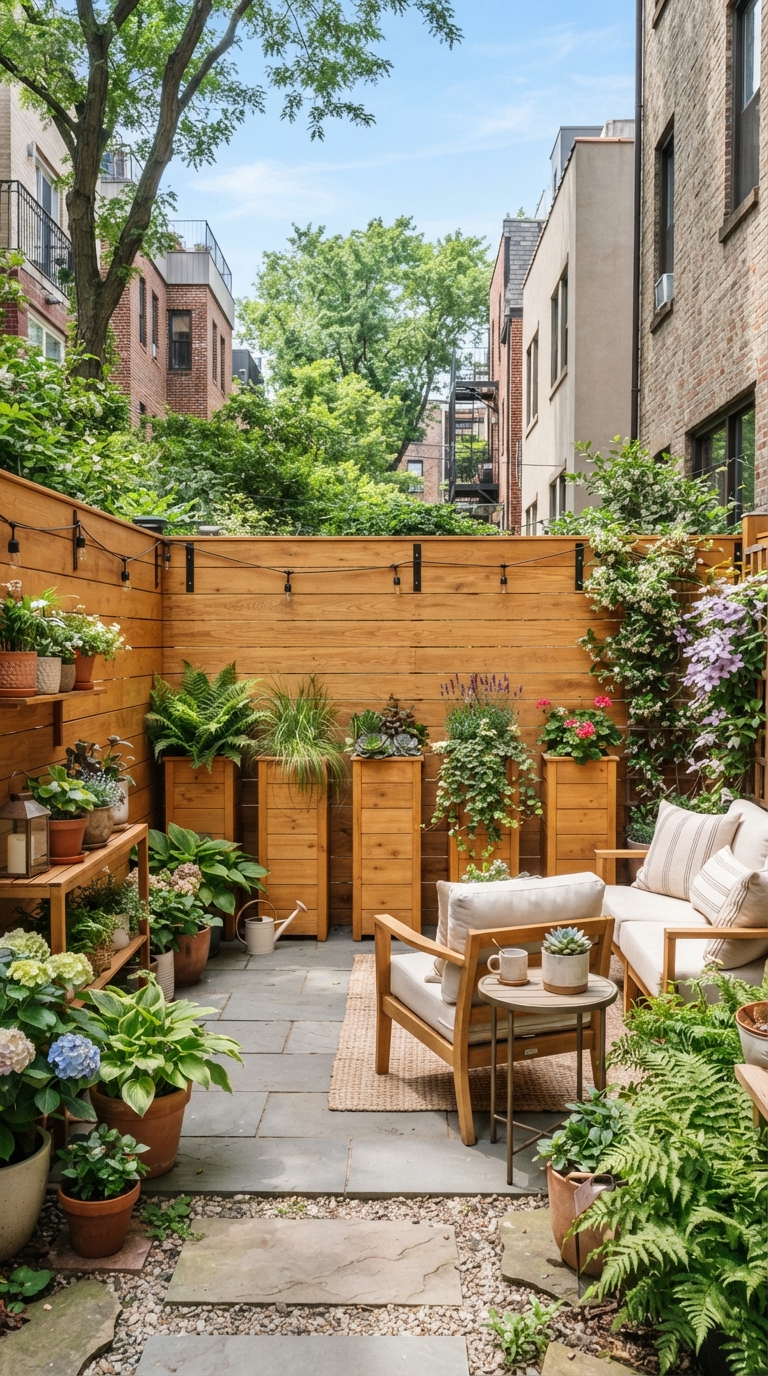 Horizontal wood fence idea for a small backyard or urban lot