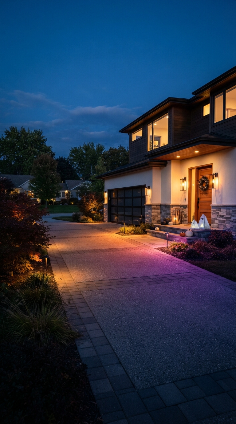 Color-changing smart bulbs used for Halloween driveway lighting