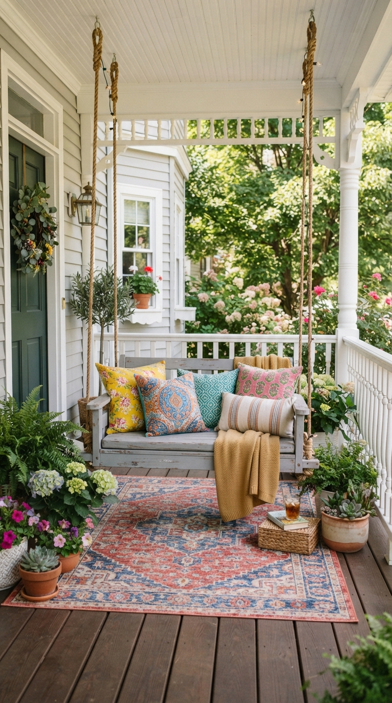 Soft gray porch swing color idea for a modern front porch
