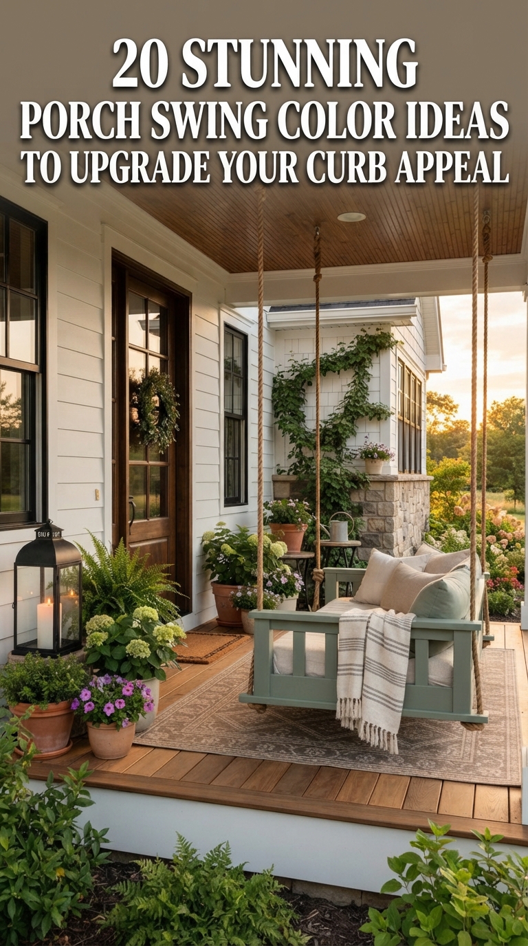 Feature image showing colorful porch swing ideas that enhance curb appeal with stylish front porch inspiration
