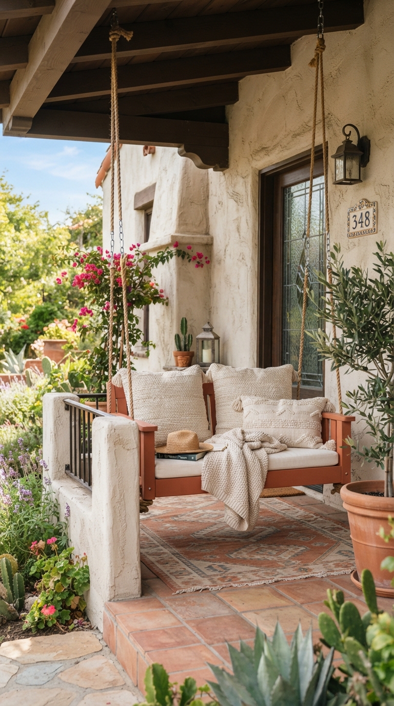 Terracotta porch swing color idea for a Southwestern front porch