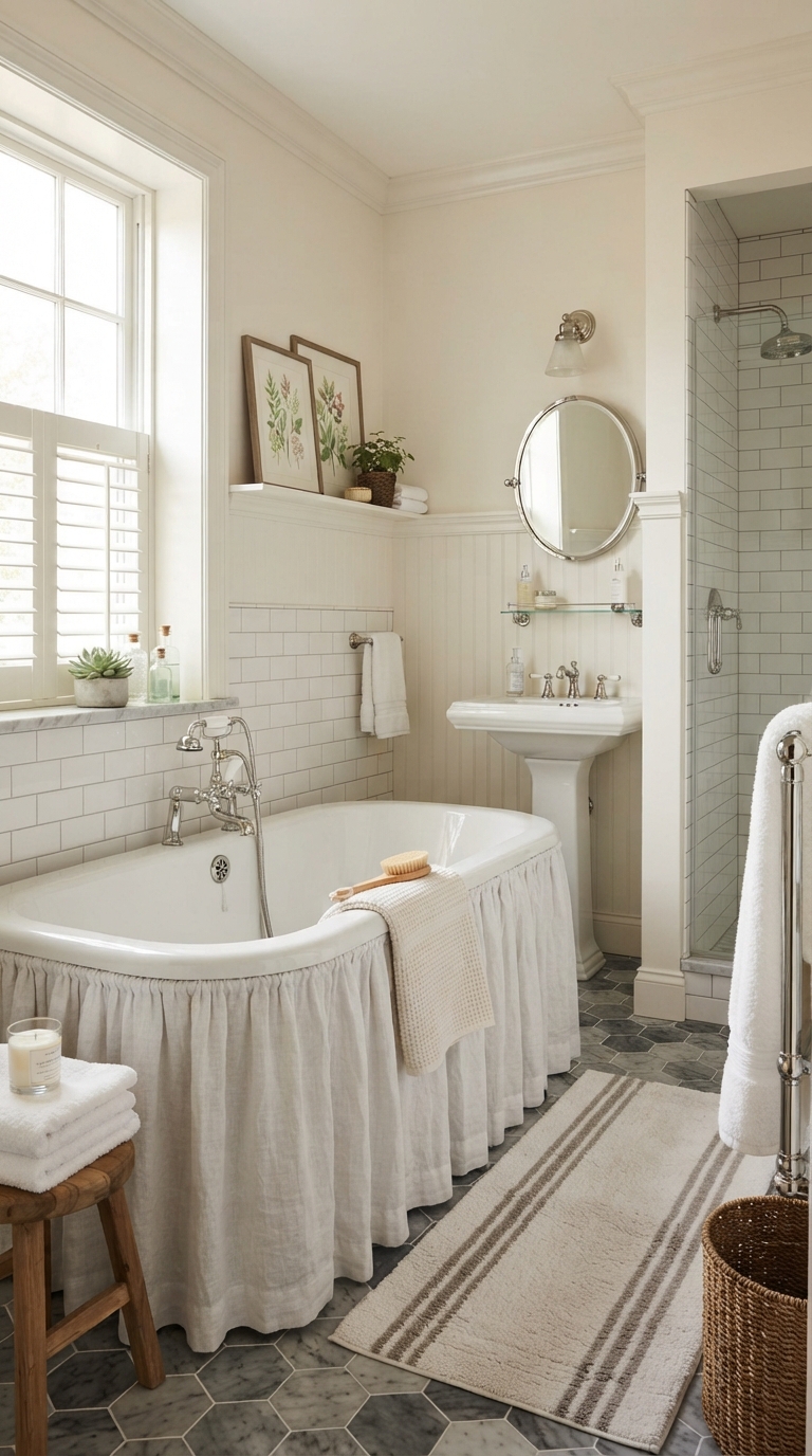 Traditional-style soaking tub and shower combo