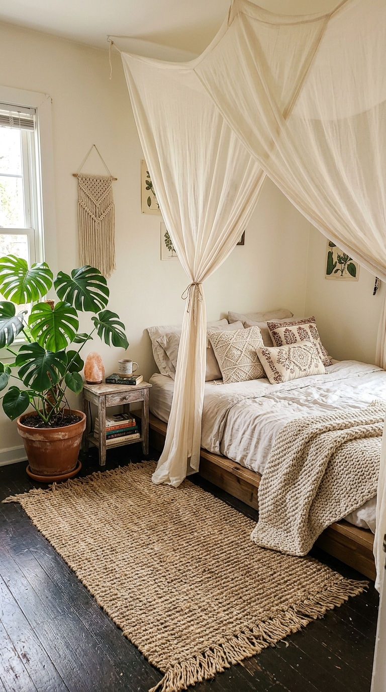 Two-layer canopy curtains combining sheer and structured fabric