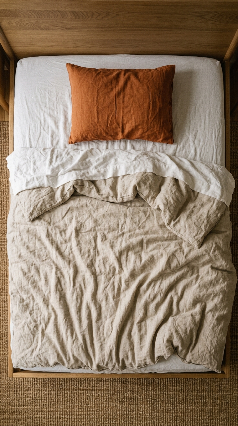 Washed linen duvet set styled for a fall bedroom