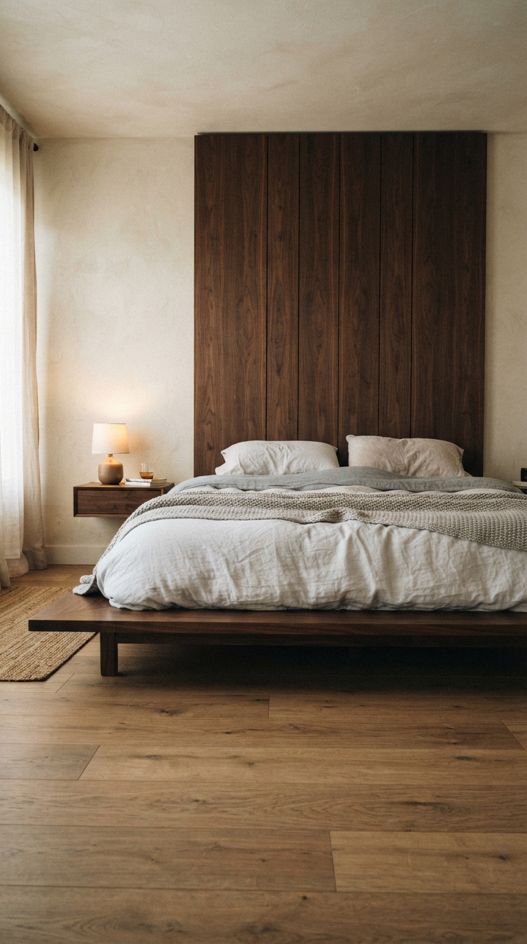 Low-profile platform bed in a contemporary bedroom setting