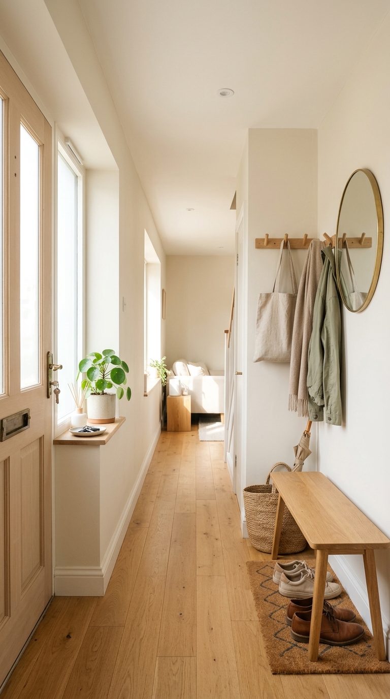 Light warm-white neutral paint in a small entryway with natural light