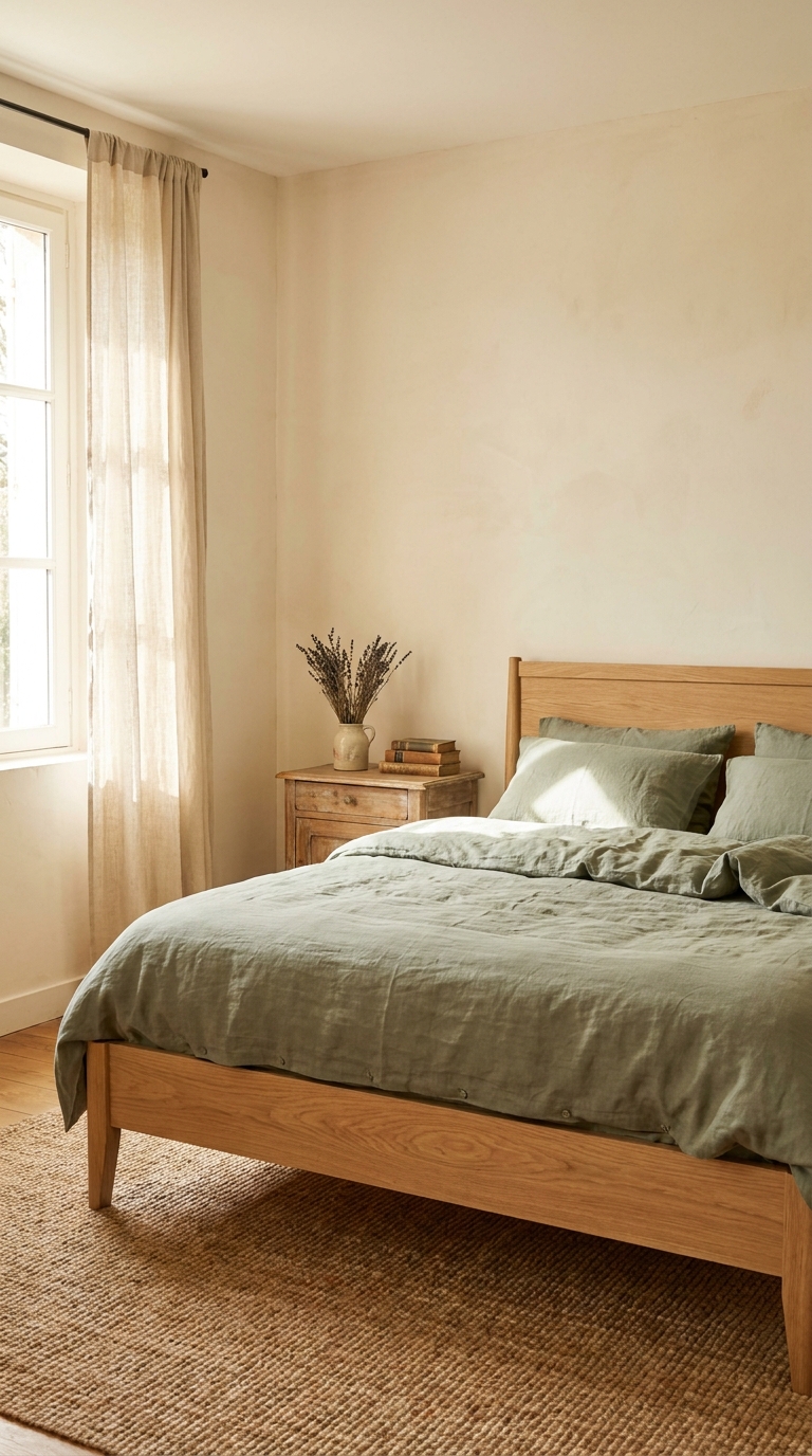 Sage green and lavender French country bedroom palette