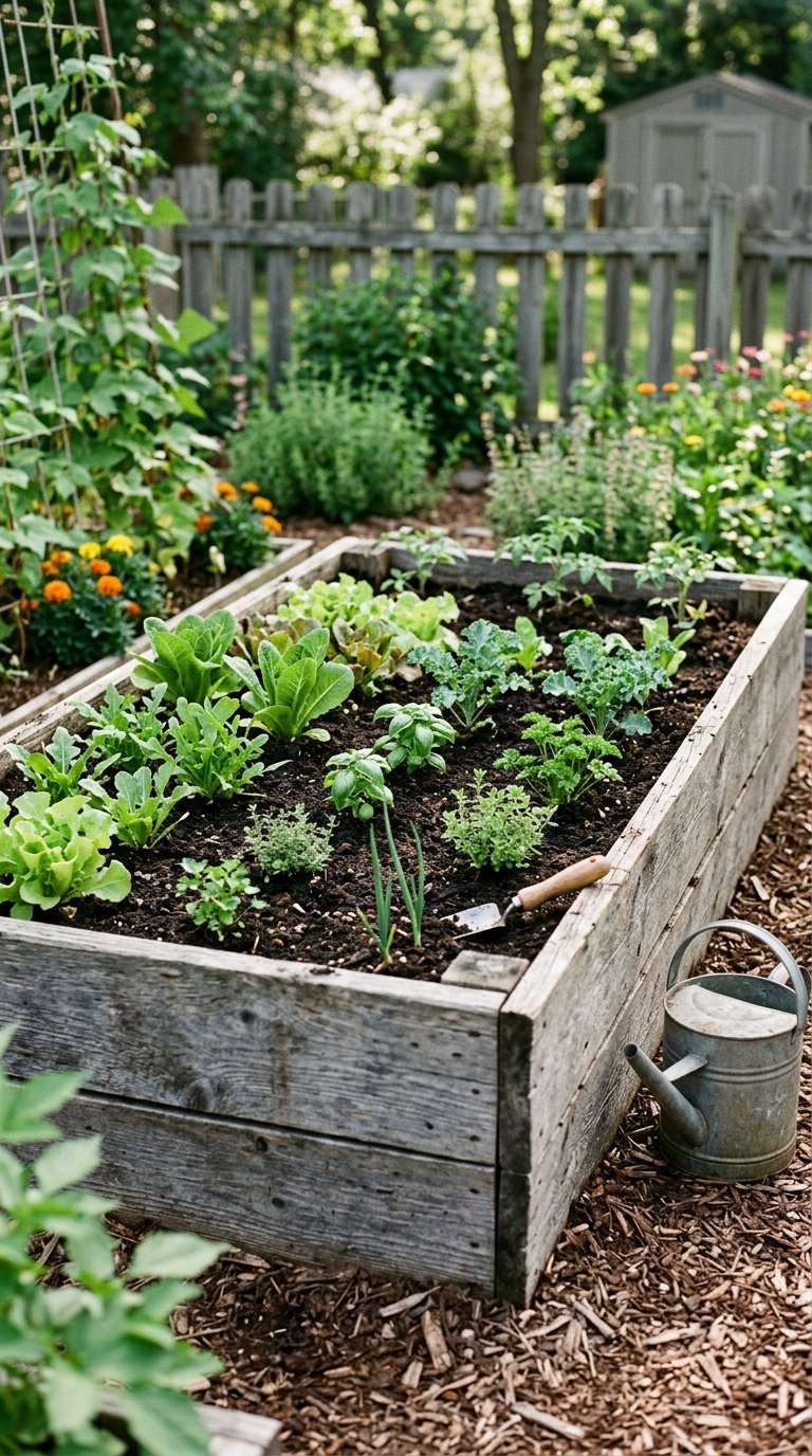 DIY raised garden bed built from salvaged wood