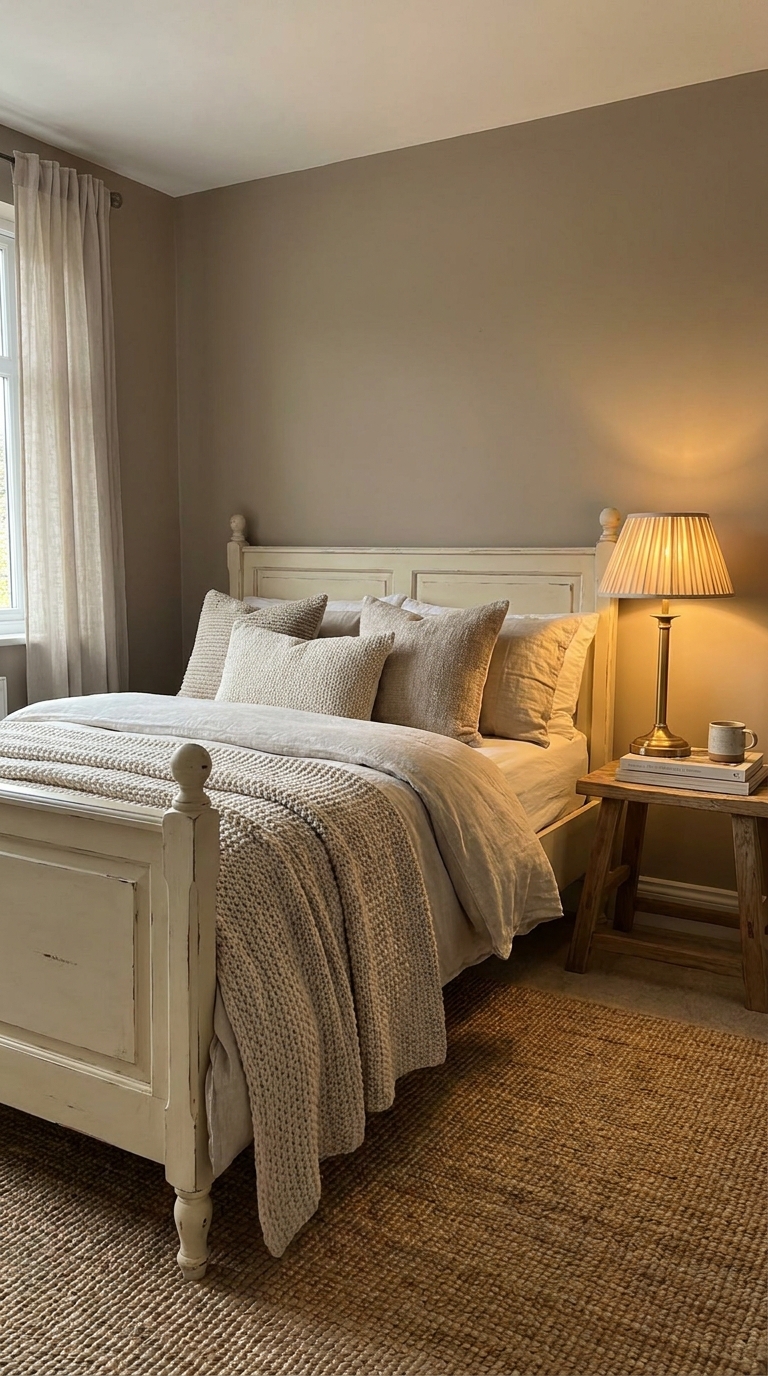 Warm neutral and cream French country bedroomWarm neutral and cream French country bedroom